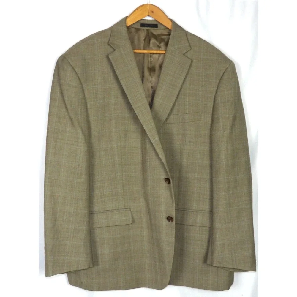 LAUREN Ralph Lauren 100% Wool Tan Plaid 2 Button Blazer Men's 52R‎